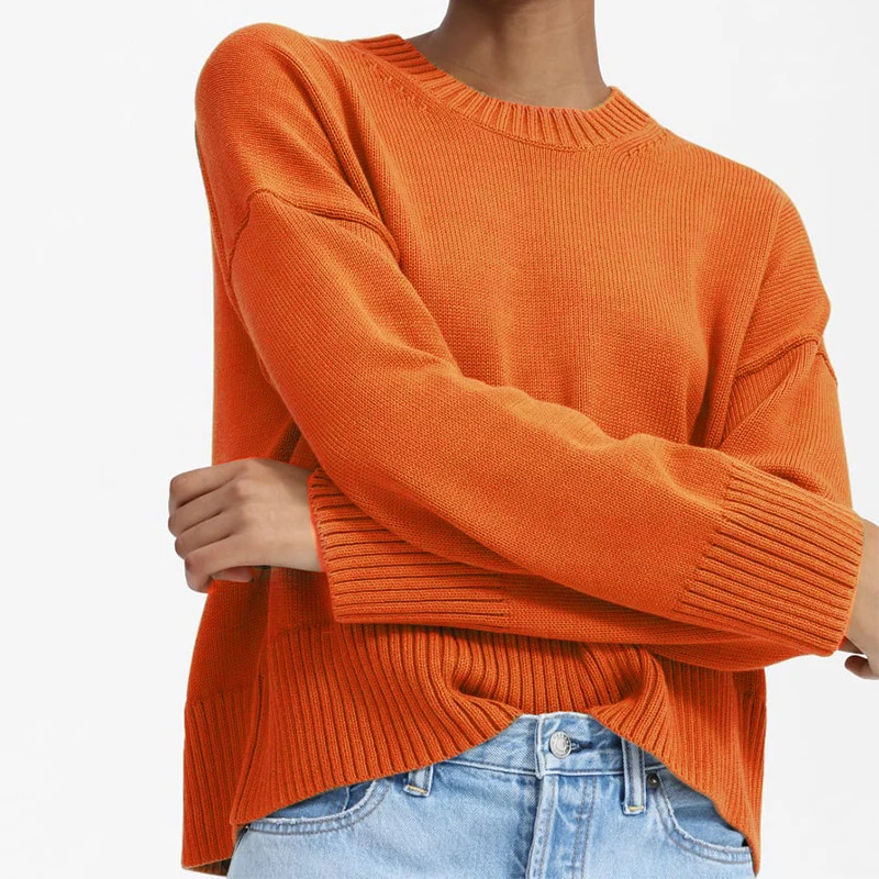 Damen Oversize-Feinstrickpullover mit Rundhalsausschnitt, überschnittener Schulter und breitem Rippsaum Drune