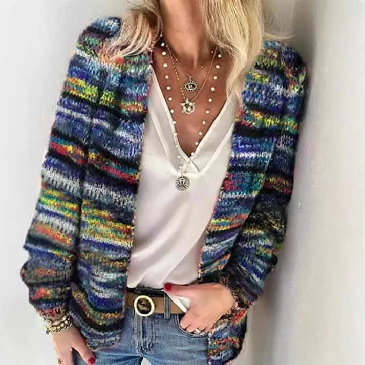 Damen Mehrfarbiger Strickcardigan mit offener Front, legerem Oversize-Schnitt und feinem Rippbündchen Drune
