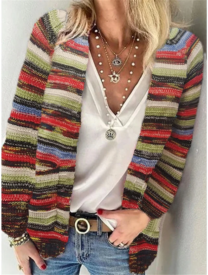 Damen Mehrfarbiger Strickcardigan mit offener Front, legerem Oversize-Schnitt und feinem Rippbündchen Drune