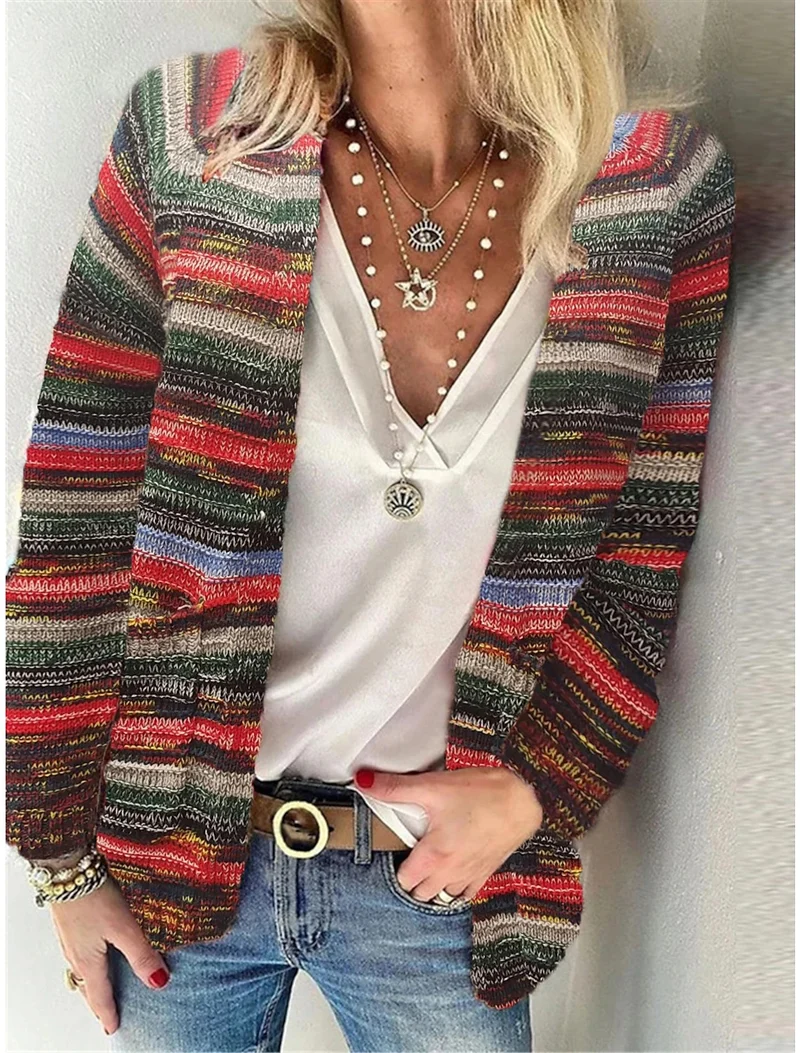 Damen Mehrfarbiger Strickcardigan mit offener Front, legerem Oversize-Schnitt und feinem Rippbündchen Drune