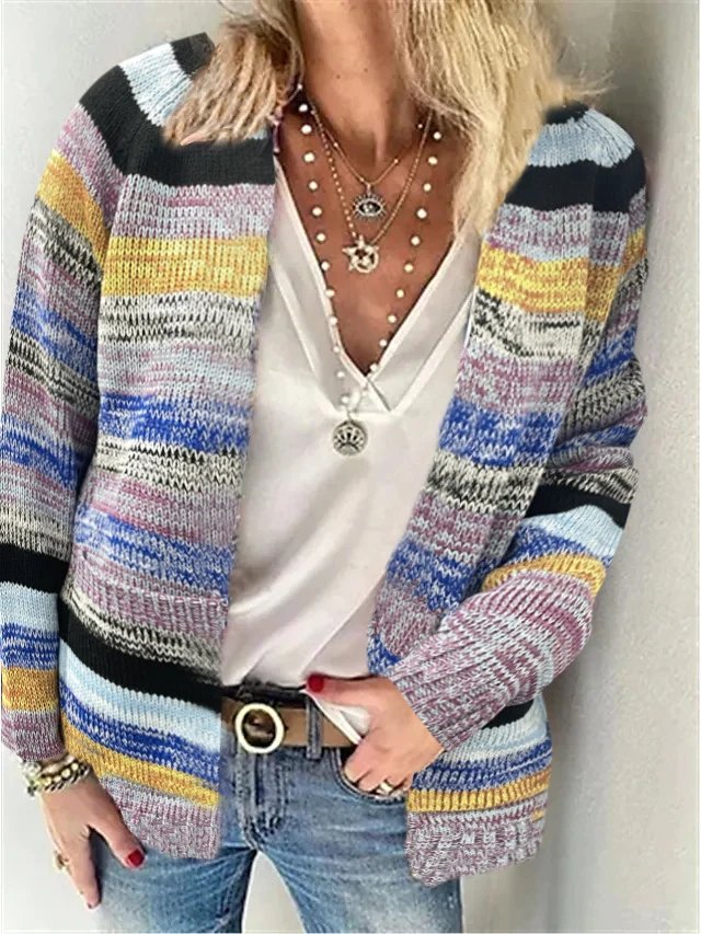 Damen Mehrfarbiger Strickcardigan mit offener Front, legerem Oversize-Schnitt und feinem Rippbündchen Drune