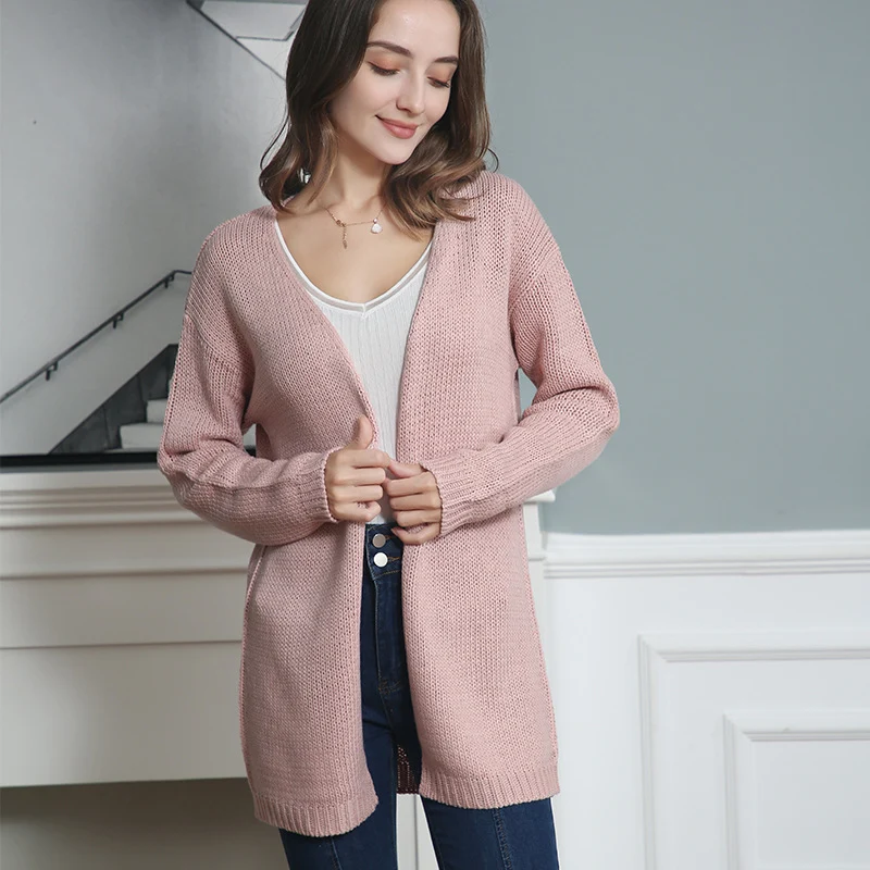 Damen Longline Strickcardigan ohne Verschluss mit offener Front und feiner Rippkante Drune