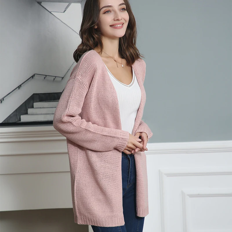 Damen Longline Strickcardigan ohne Verschluss mit offener Front und feiner Rippkante Drune