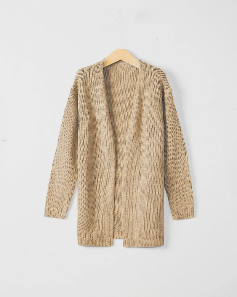 Damen Longline Strickcardigan ohne Verschluss mit offener Front und feiner Rippkante Drune