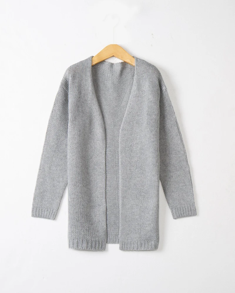 Damen Longline Strickcardigan ohne Verschluss mit offener Front und feiner Rippkante Drune