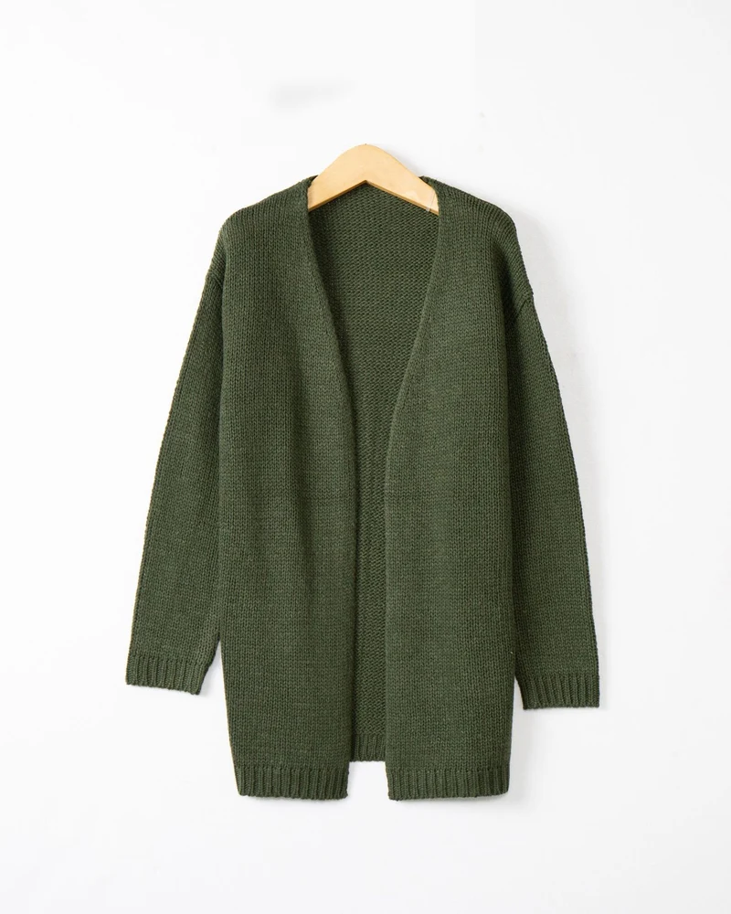 Damen Longline Strickcardigan ohne Verschluss mit offener Front und feiner Rippkante Drune