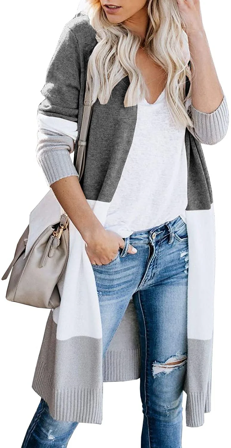 Damen Longline-Cardigan mit Colorblock, geripptem Saum und offener Front Drune