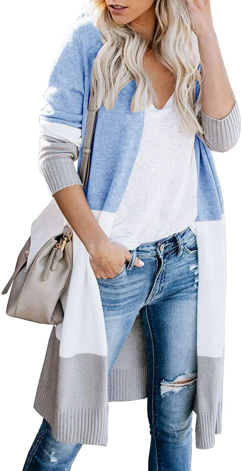 Damen Longline-Cardigan mit Colorblock, geripptem Saum und offener Front Drune