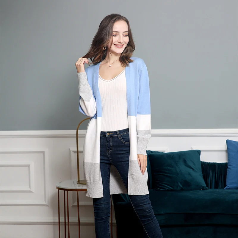 Damen Longcardigan mit Colorblock-Design, offener Front und gerippten Bündchen Drune