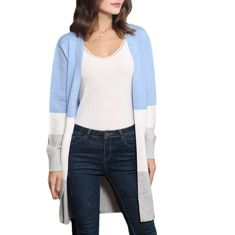 Damen Longcardigan mit Colorblock-Design, offener Front und gerippten Bündchen Drune