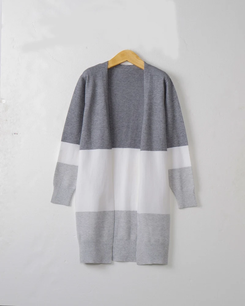 Damen Longcardigan mit Colorblock-Design, offener Front und gerippten Bündchen Drune