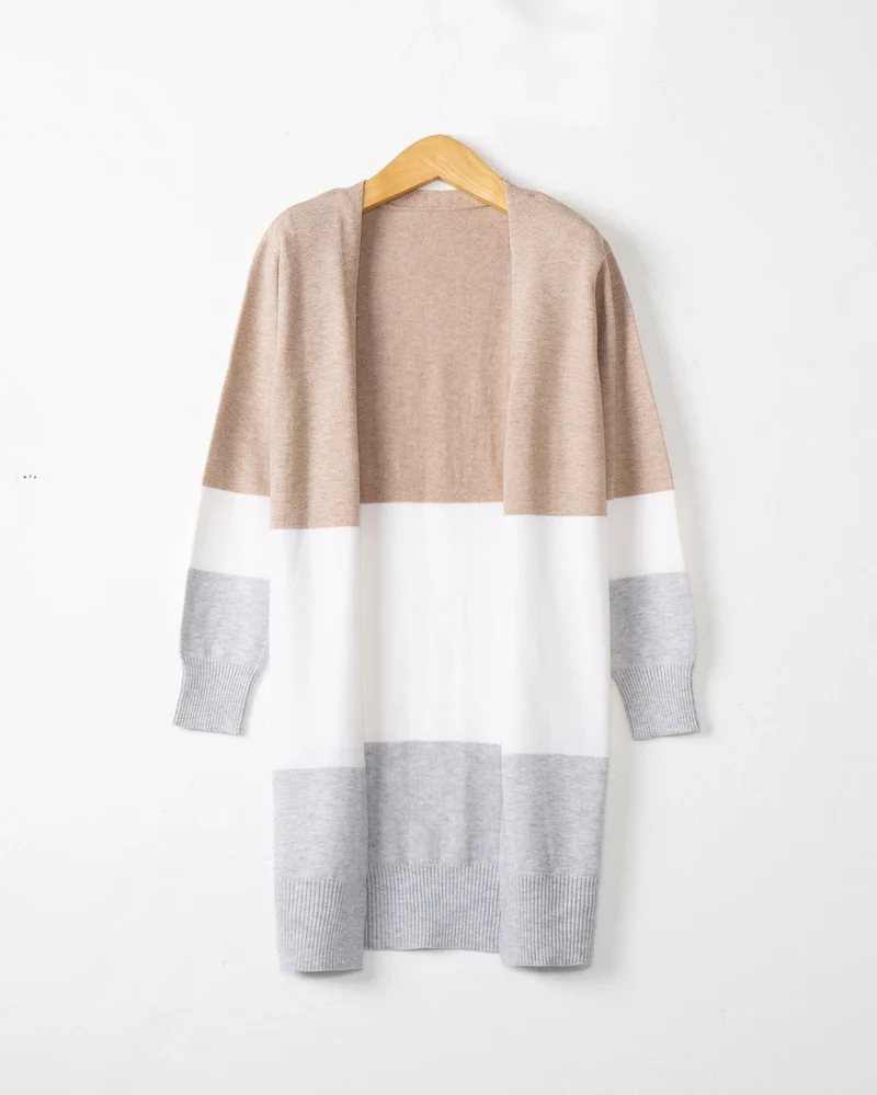 Damen Longcardigan mit Colorblock-Design, offener Front und gerippten Bündchen Drune