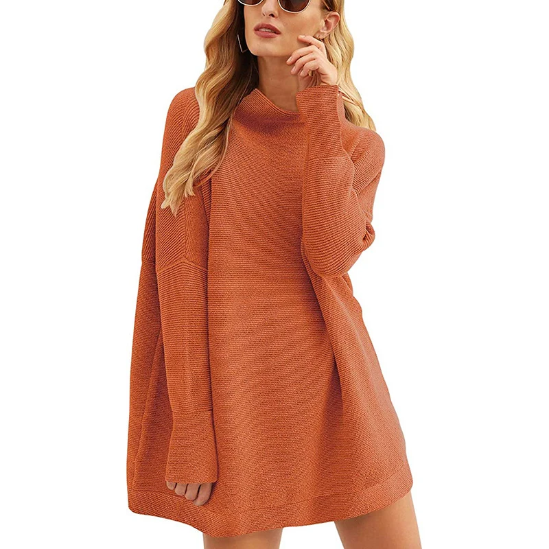 Damen Lässiges Strick-Minikleid mit Stehkragen, Oversize-Schnitt und feiner Strukturstrick Drune
