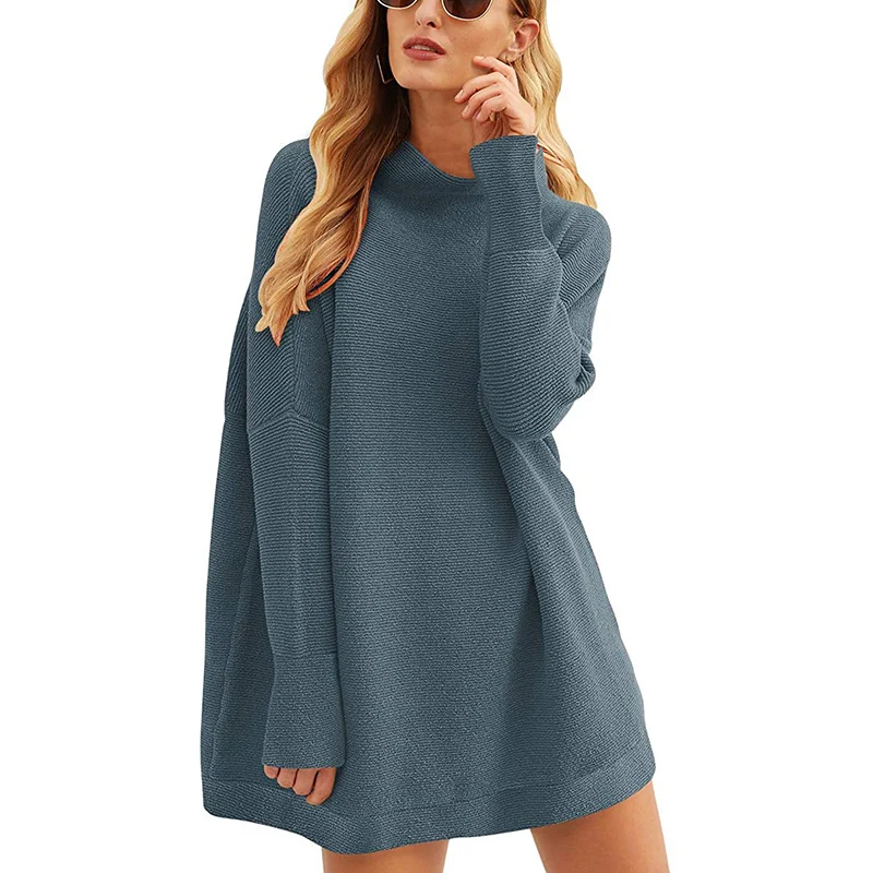 Damen Lässiges Strick-Minikleid mit Stehkragen, Oversize-Schnitt und feiner Strukturstrick Drune