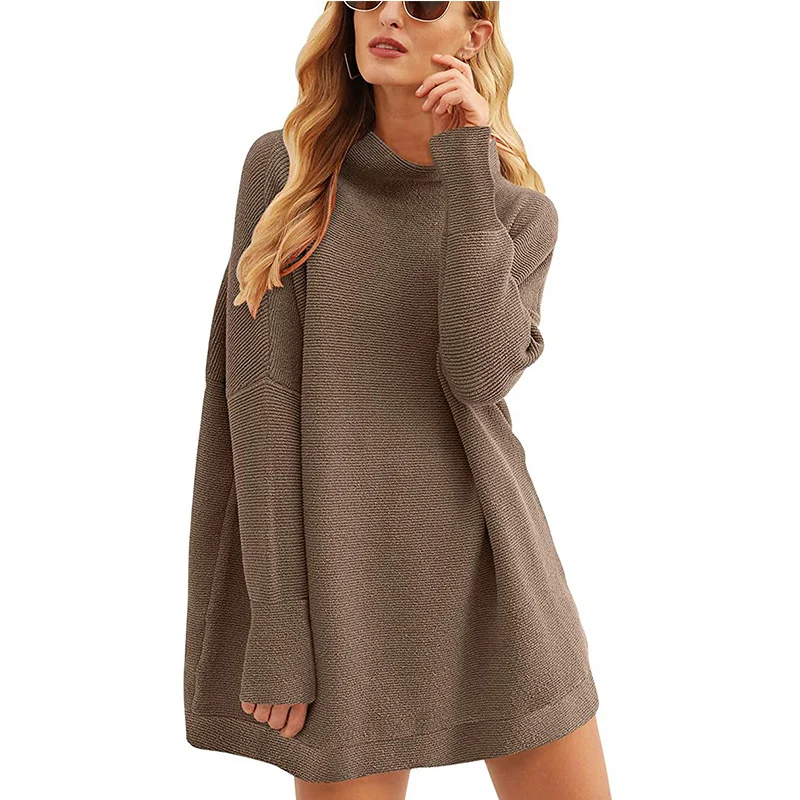 Damen Lässiges Strick-Minikleid mit Stehkragen, Oversize-Schnitt und feiner Strukturstrick Drune