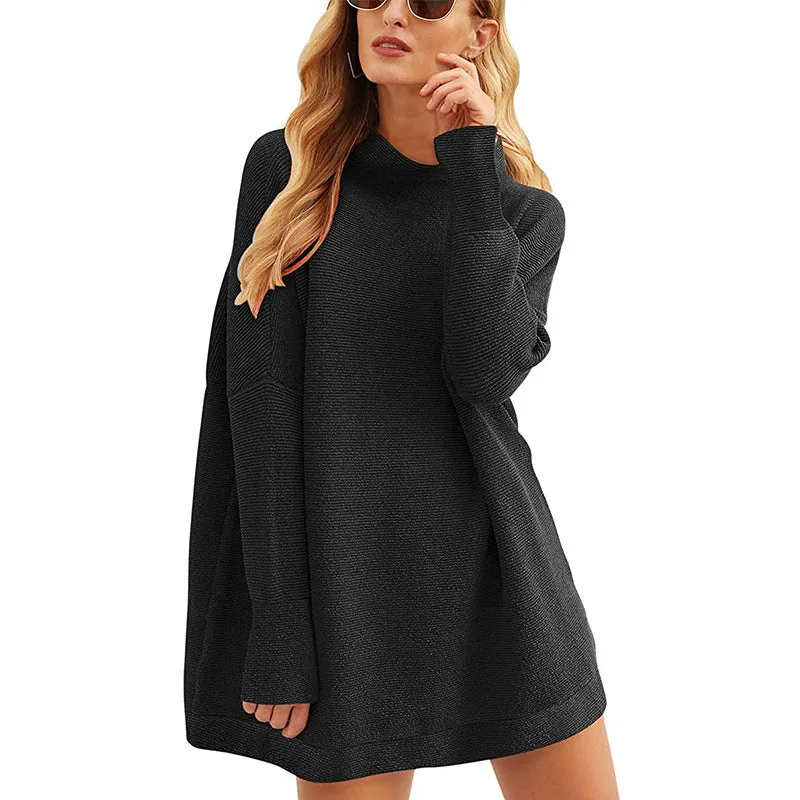 Damen Lässiges Strick-Minikleid mit Stehkragen, Oversize-Schnitt und feiner Strukturstrick Drune