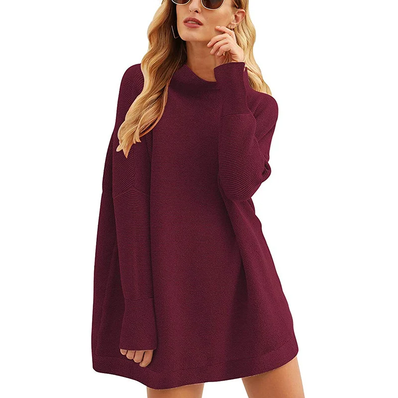Damen Lässiges Strick-Minikleid mit Stehkragen, Oversize-Schnitt und feiner Strukturstrick Drune