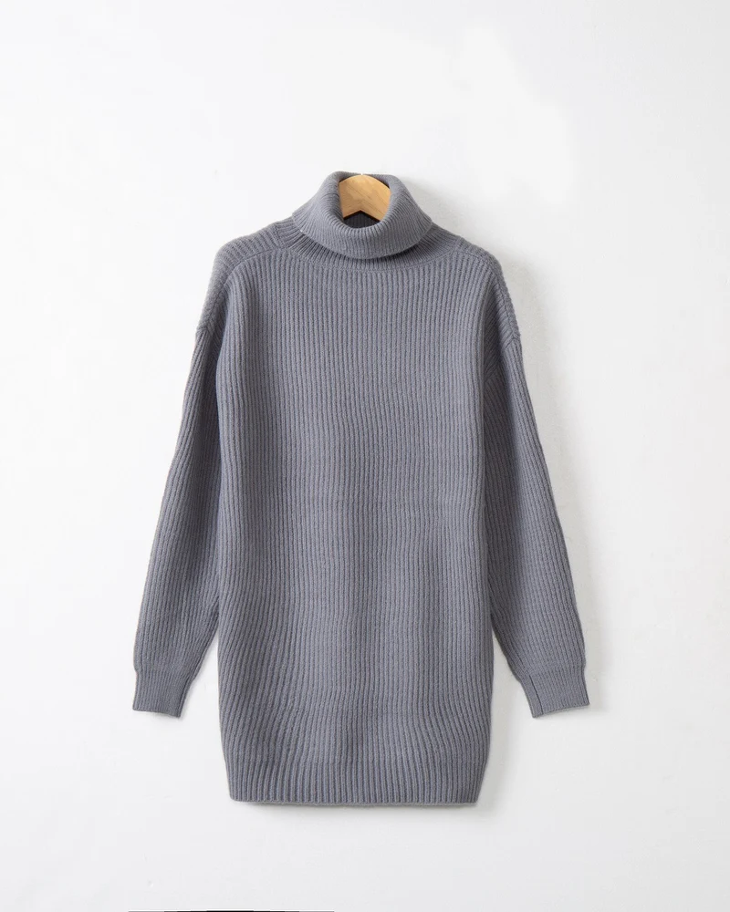 Damen Langer Rippstrick-Rollkragenpullover im Oversize-Schnitt Drune