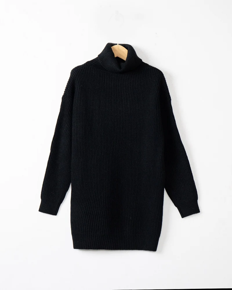 Damen Langer Rippstrick-Rollkragenpullover im Oversize-Schnitt Drune
