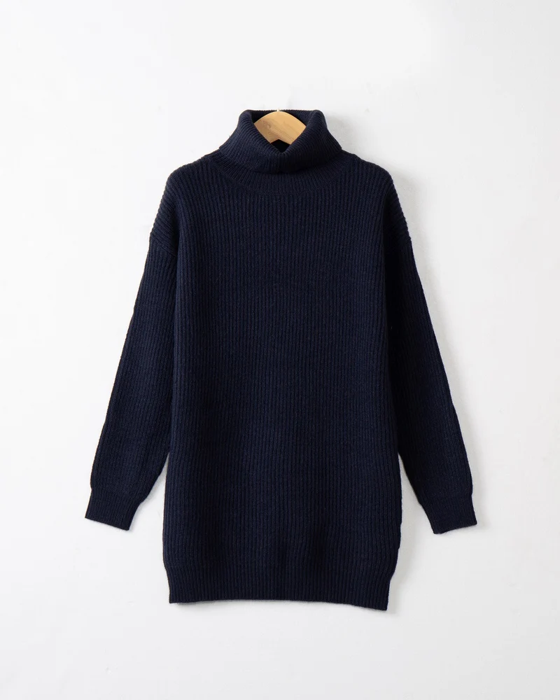 Damen Langer Rippstrick-Rollkragenpullover im Oversize-Schnitt Drune