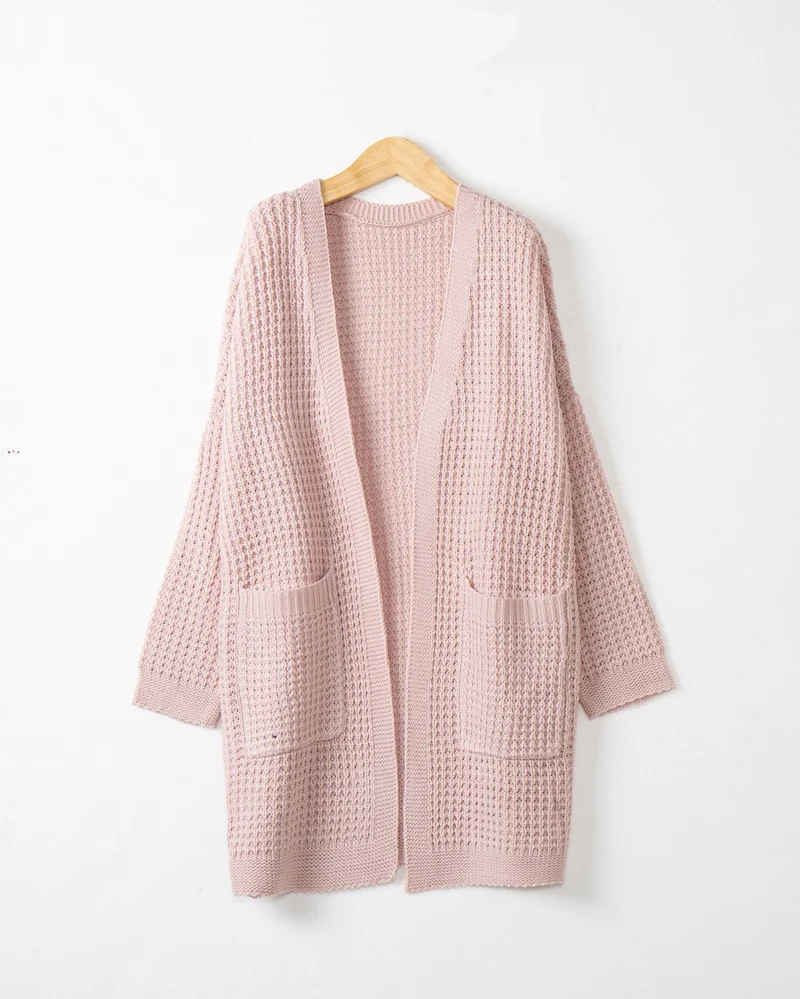 Damen Langer Oversize Strickmantel mit offener Front und aufgesetzten Taschen Drune