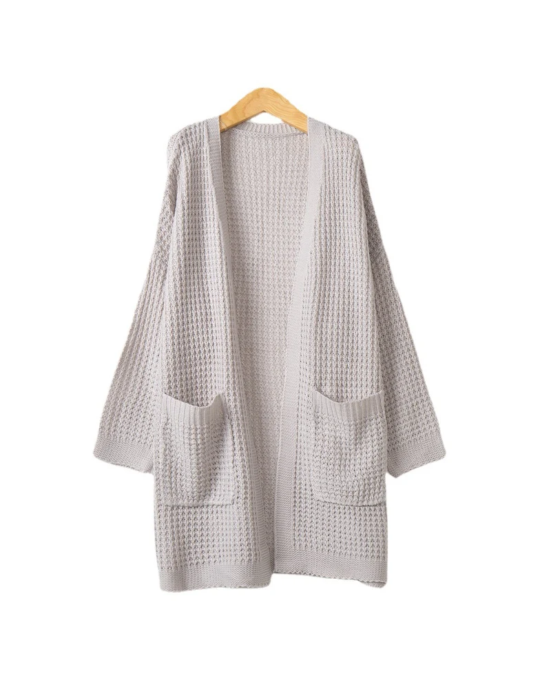Damen Langer Oversize Strickmantel mit offener Front und aufgesetzten Taschen Drune