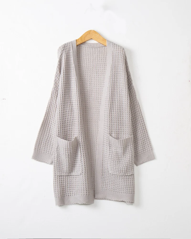 Damen Langer Oversize Strickmantel mit offener Front und aufgesetzten Taschen Drune