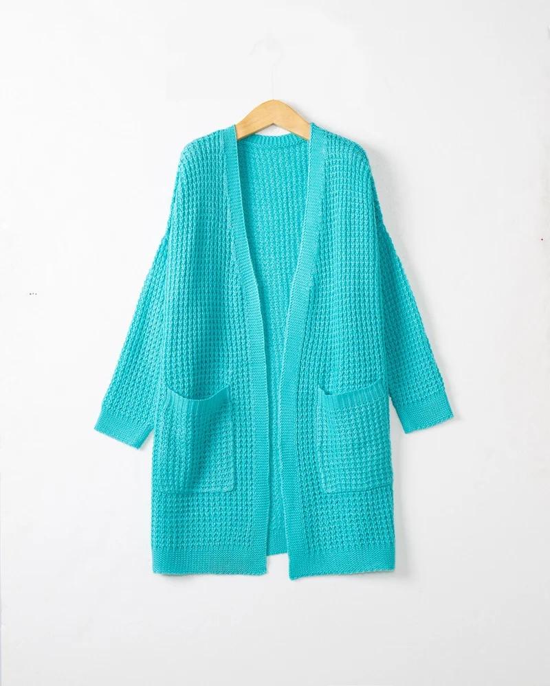 Damen Langer Oversize Strickmantel mit offener Front und aufgesetzten Taschen Drune