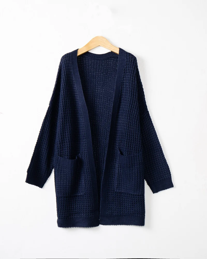 Damen Langer Oversize Strickmantel mit offener Front und aufgesetzten Taschen Drune