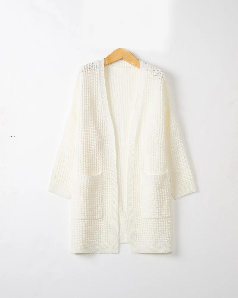 Damen Langer Oversize Strickmantel mit offener Front und aufgesetzten Taschen Drune