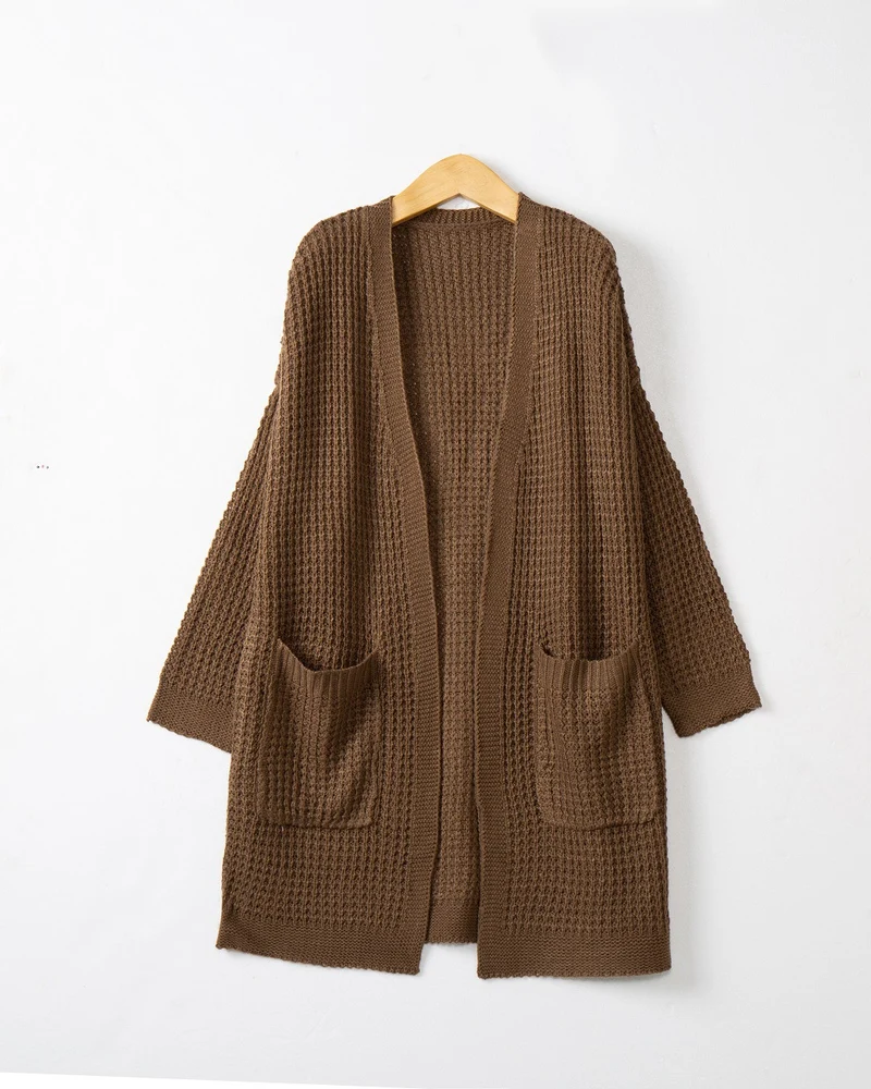 Damen Langer Oversize Strickmantel mit offener Front und aufgesetzten Taschen Drune