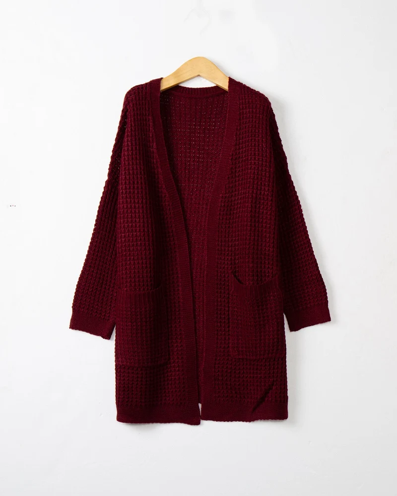 Damen Langer Oversize Strickmantel mit offener Front und aufgesetzten Taschen Drune
