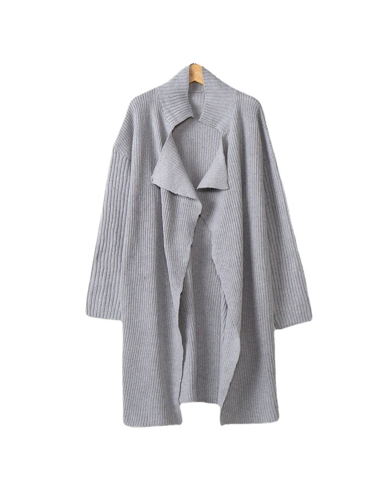 Damen langer offener Rippstrick-Cardigan mit weitem Schalkragen Drune