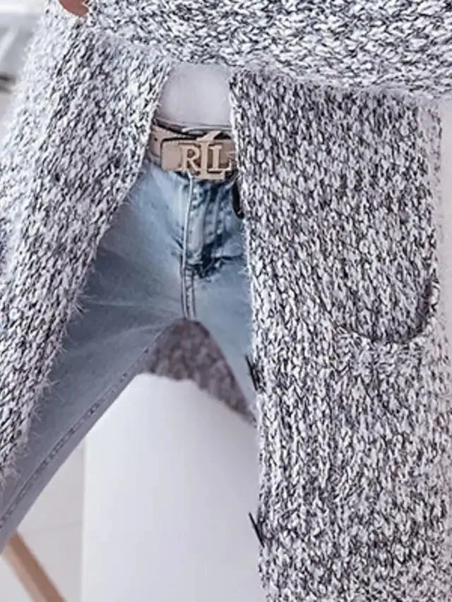 Damen Langer Mélange-Kuschelcardigan mit Kapuze, Hornknopf und Eingrifftaschen Drune