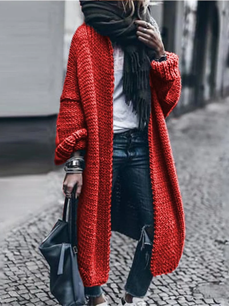 Damen Langer Grobstrick-Mantelcardigan mit überschnittener Schulter und offener Front Drune