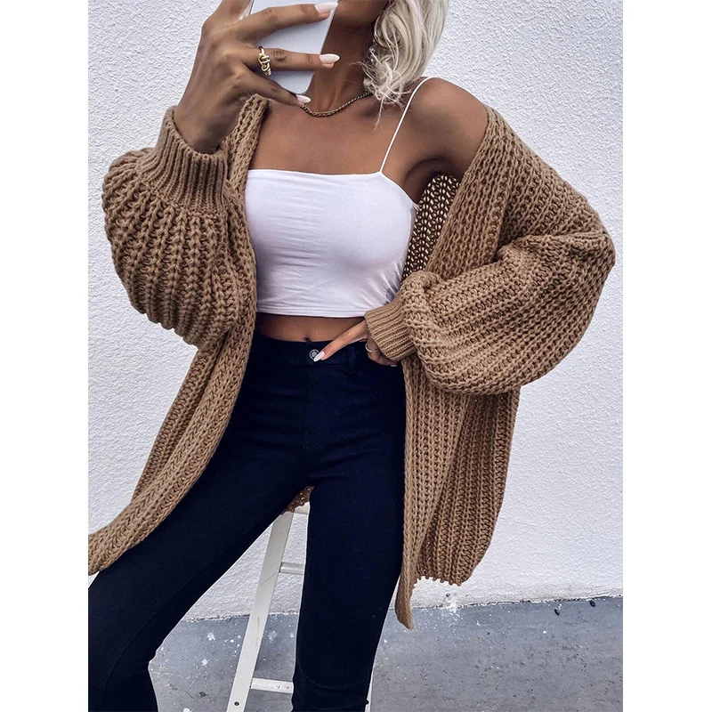 Damen Kuschel-Cardigan im Cocoon-Schnitt mit überlangen Ärmelbündchen und offener Front Drune