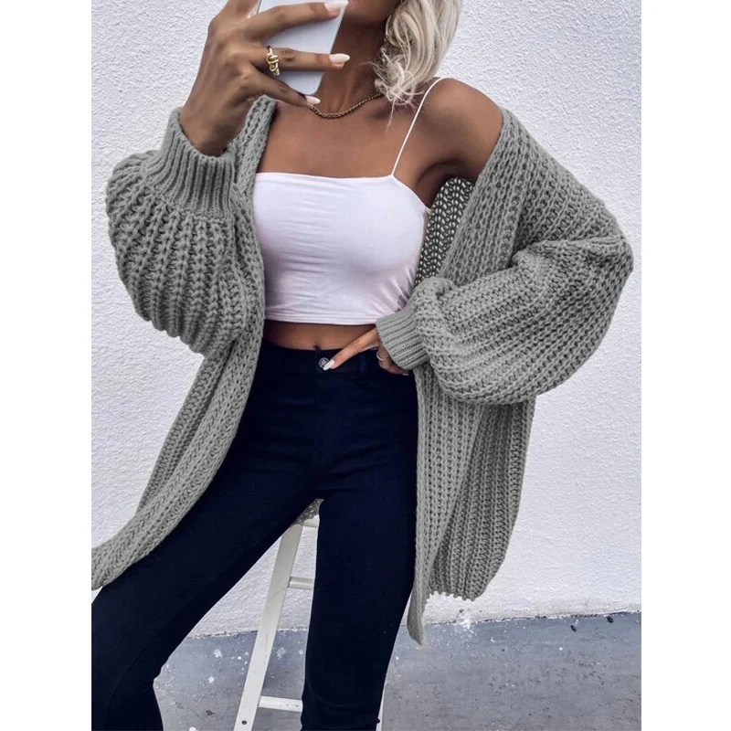Damen Kuschel-Cardigan im Cocoon-Schnitt mit überlangen Ärmelbündchen und offener Front Drune