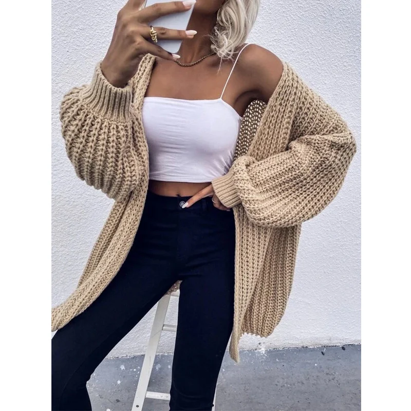 Damen Kuschel-Cardigan im Cocoon-Schnitt mit überlangen Ärmelbündchen und offener Front Drune