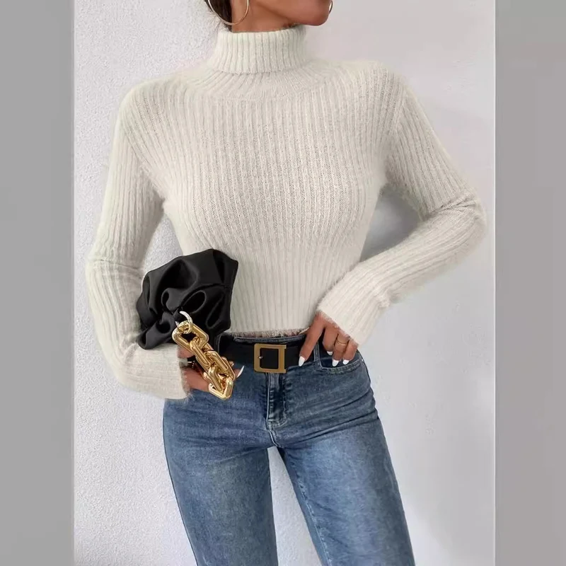 Damen Kurzer Rippstrick-Rollkragenpullover mit flauschiger Mohair‑Optik Drune