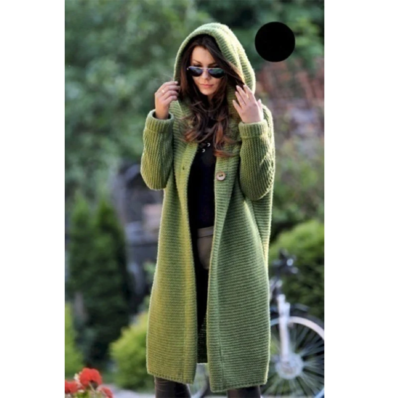 Damen Kapuzen-Strickmantel mit Oversize-Schnitt und Knopfleiste Drune