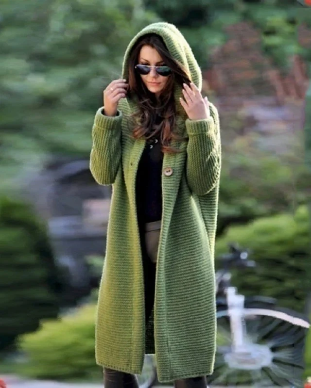 Damen Kapuzen-Strickmantel mit Oversize-Schnitt und Knopfleiste Drune