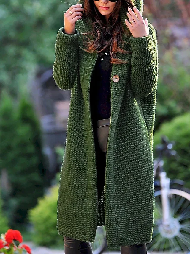 Damen Kapuzen-Strickmantel mit Oversize-Schnitt und Knopfleiste Drune
