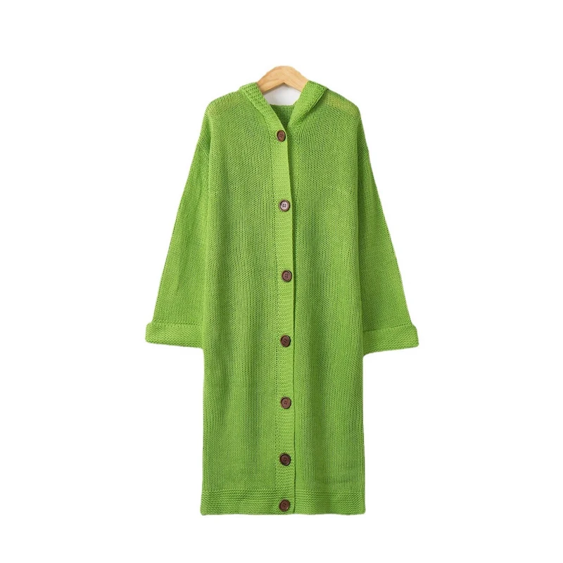 Damen Kapuzen-Longcardigan aus mitteldickem Rippstrick mit durchgehender Knopfleiste und lockerem Oversize-Schnitt Drune