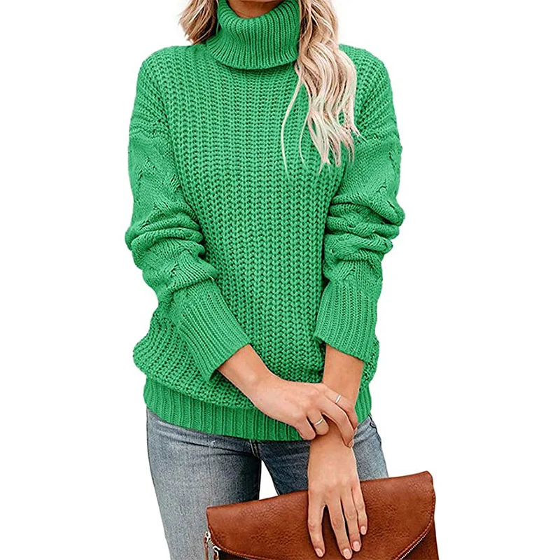Damen Grobgestrickter Turtleneck-Pullover mit Waffelstruktur und überschnittenen Schultern Drune