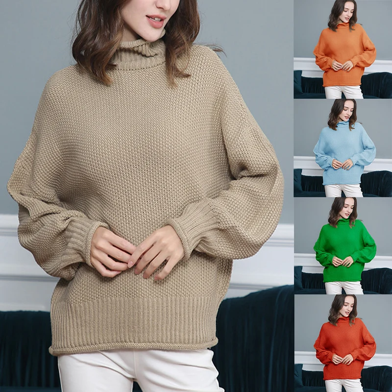 Damen Grobgestrickter Rollkragenpullover mit Ballonärmeln Drune