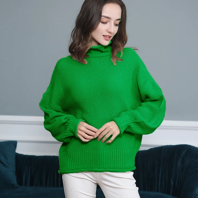 Damen Grobgestrickter Rollkragenpullover mit Ballonärmeln Drune