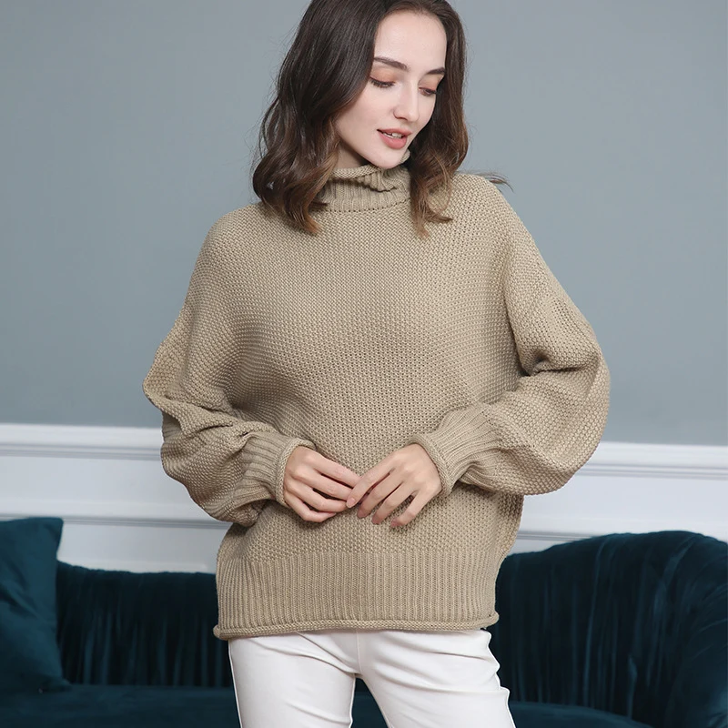 Damen Grobgestrickter Rollkragenpullover mit Ballonärmeln Drune