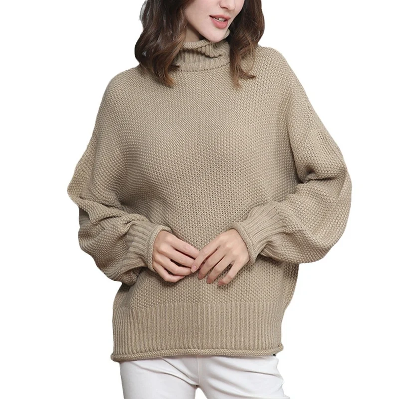 Damen Grobgestrickter Rollkragenpullover mit Ballonärmeln Drune