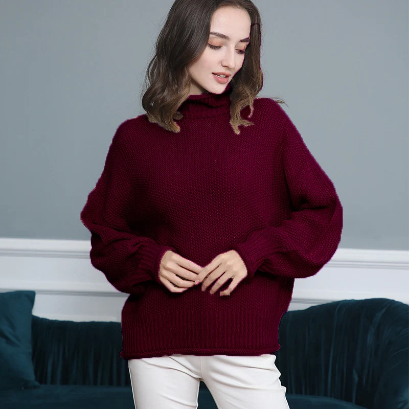 Damen Grobgestrickter Rollkragenpullover mit Ballonärmeln Drune