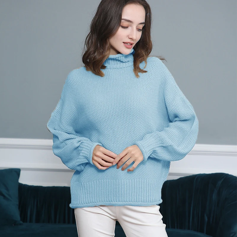 Damen Grobgestrickter Rollkragenpullover mit Ballonärmeln Drune